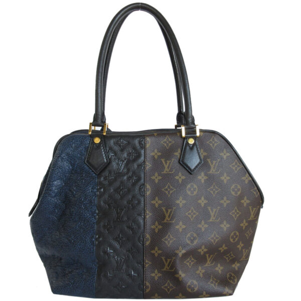 s0056a 1 Louis Vuitton Block Stote Monogram Canvas Shoulder Bag Black