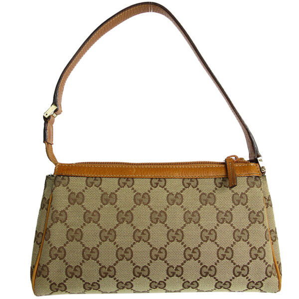 s0058a 1 Gucci GG Canvas Leather Handbag Beige Brown