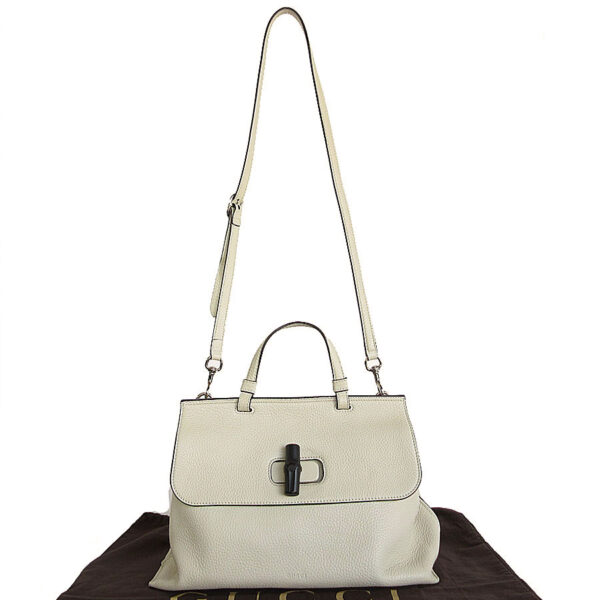 s0060j 1 Gucci Bamboo Leather Shoulder Bag Ivory