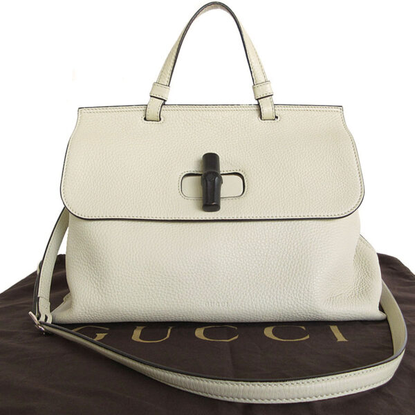 s0060j Gucci Bamboo Leather Shoulder Bag Ivory