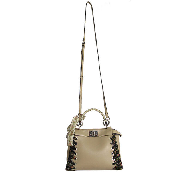 s0064g 1 Fendi Peekaboo Crossbody Shoulder Bag Leather Beige