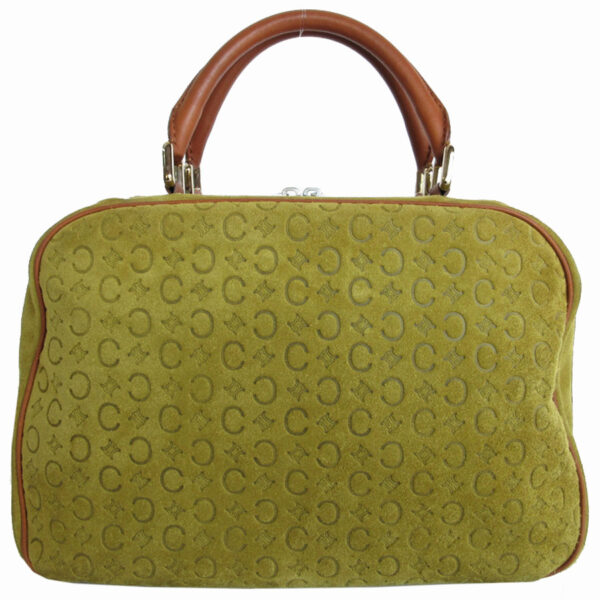 s0097a 1 Celine Handbag Suede Leather Yellow Green Brown