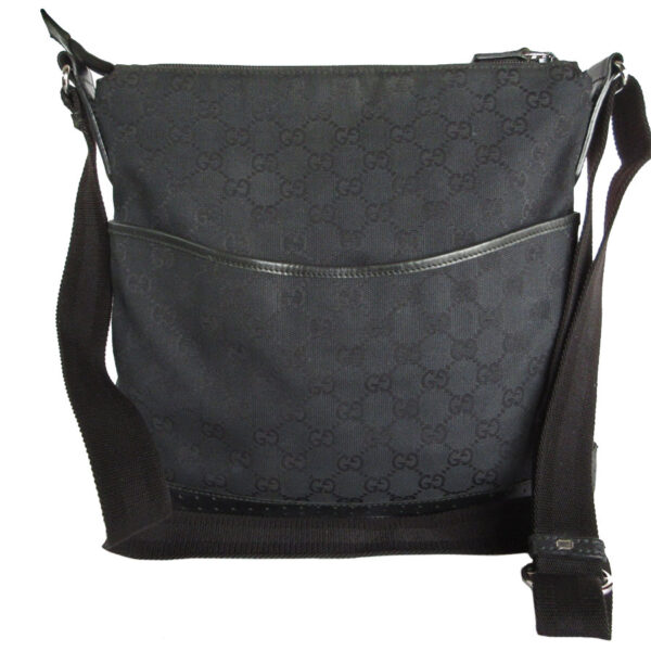 s0112a Gucci GG Canvas Leather Crossbody Shoulder Bag Black