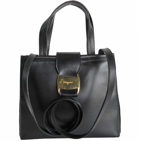 s0120f Salvatore Ferragamo Vara Leather Shoulder Bag Black