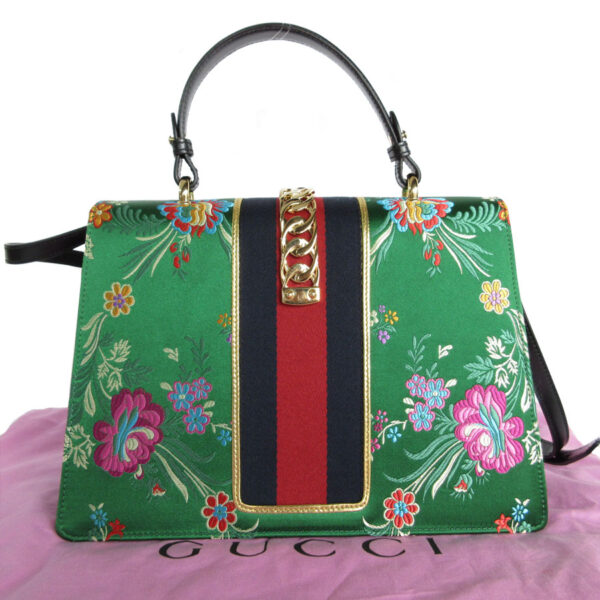 s0122a 1 Gucci Sylvie Satin Shoulder Bag Green Multicolor