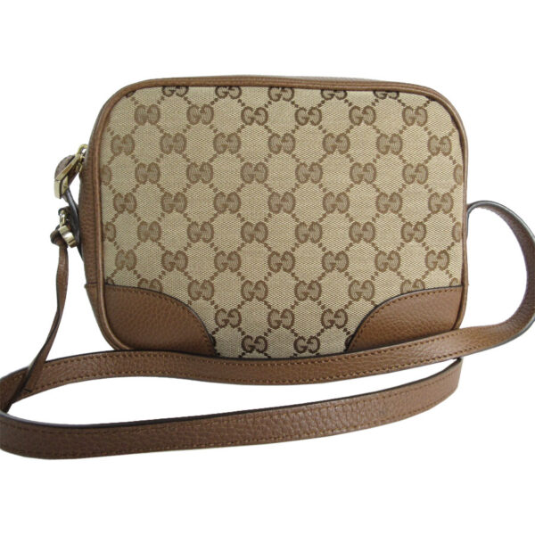 s0123f Gucci GG Canvas Leather Crossbody Shoulder Bag Beige Brown