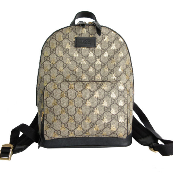 s0124g Gucci GG Supreme Bee Backpack Beige Brown Black