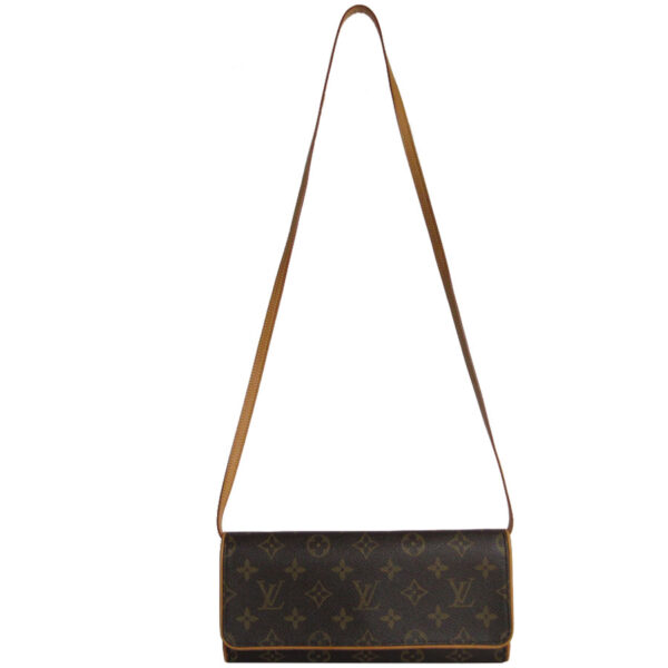 s0142f 1 Louis Vuitton Pochette Twin GM Monogram Canvas Crossbody Bag Brown