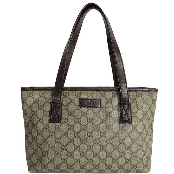 s0144a Gucci GG Supreme Leather Tote Bag Beige Brown