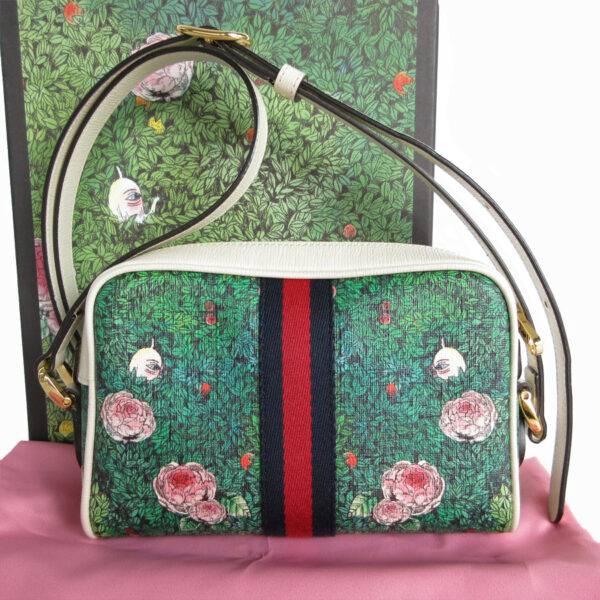 s0166a 1 Gucci Ophidia Leather Shoulder Bag Green White Multicolor