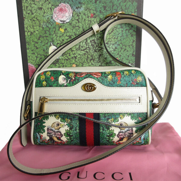 s0166a Gucci Ophidia Leather Shoulder Bag Green White Multicolor