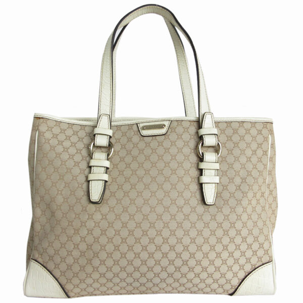 s0169a Celine Macadam Tote Bag Canvas Leather Beige Off White