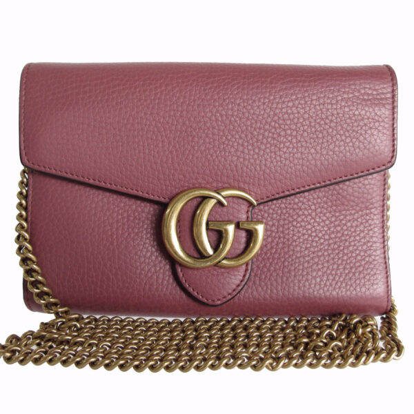 s0170g Gucci GG Marmont Leather Chain Wallet Crossbody Bag Bordeaux