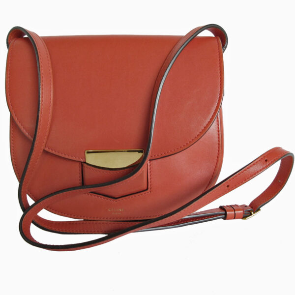 s0173f Celine Small Trotter Crossbody Shoulder Bag Leather Orange