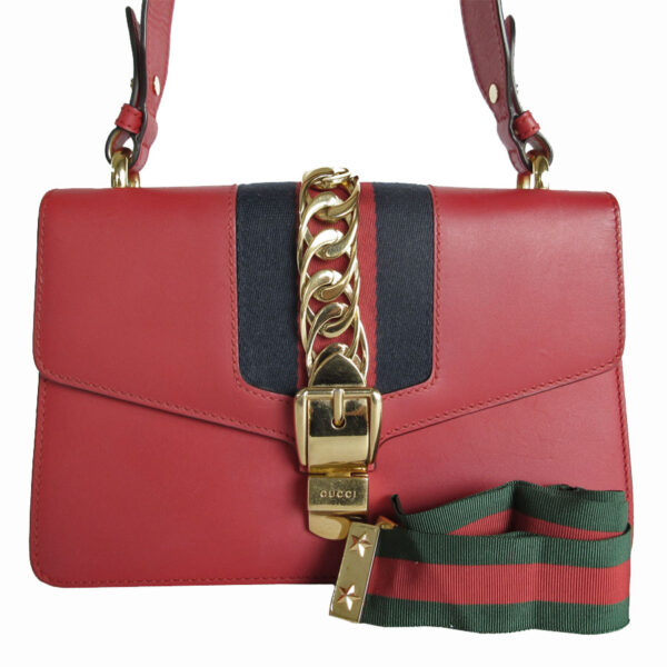 s0176a Gucci Sylvie Leather Shoulder Bag Red