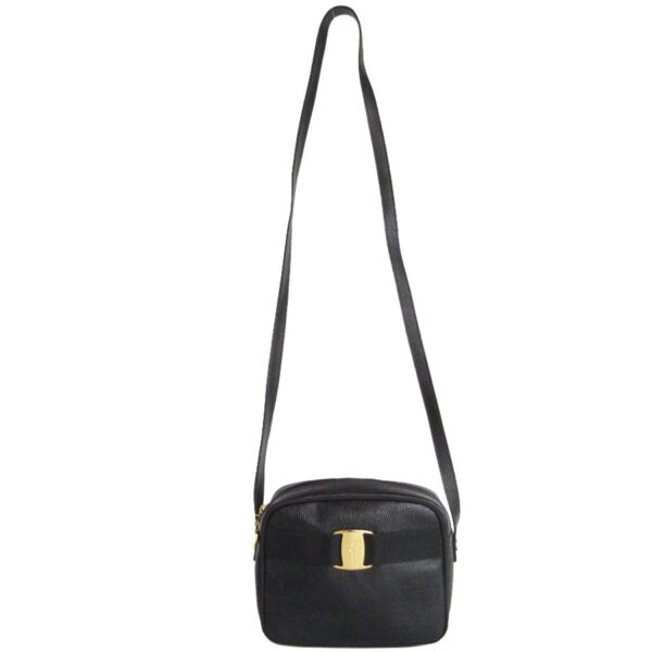 s0198a 1 Salvatore Ferragamo Vara Embossed Leather Shoulder Bag Black