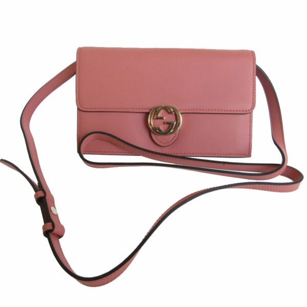 s0211f Gucci Interlocking G Leather Wallet Bag Pink Beige