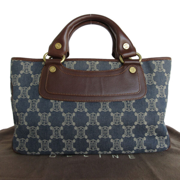 s0235g 1 Celine Boogie Bag Canvas Leather Indigo Blue Brown