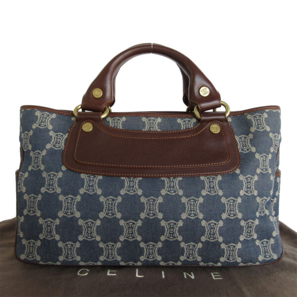 s0235g Celine Boogie Bag Canvas Leather Indigo Blue Brown