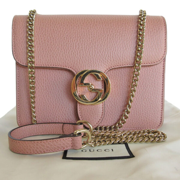 s0238a Gucci Interlocking G Leather Crossbody Shoulder Bag Pink Beige