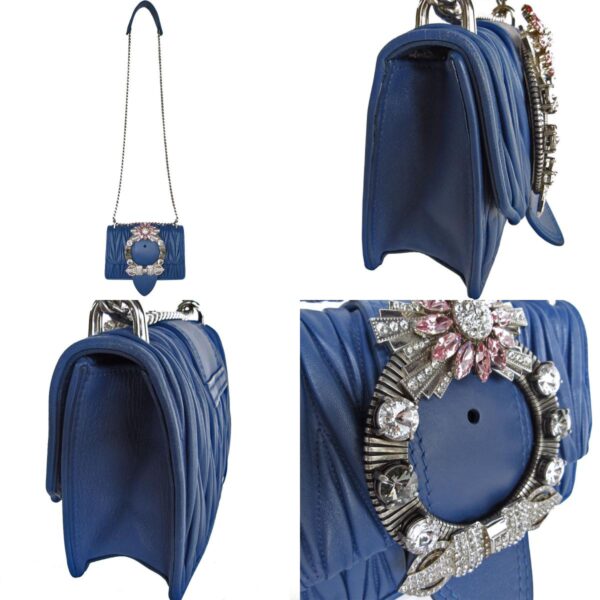 s0261g 2 c Miu Miu Shoulder Bag Leather Rhinestone Blue