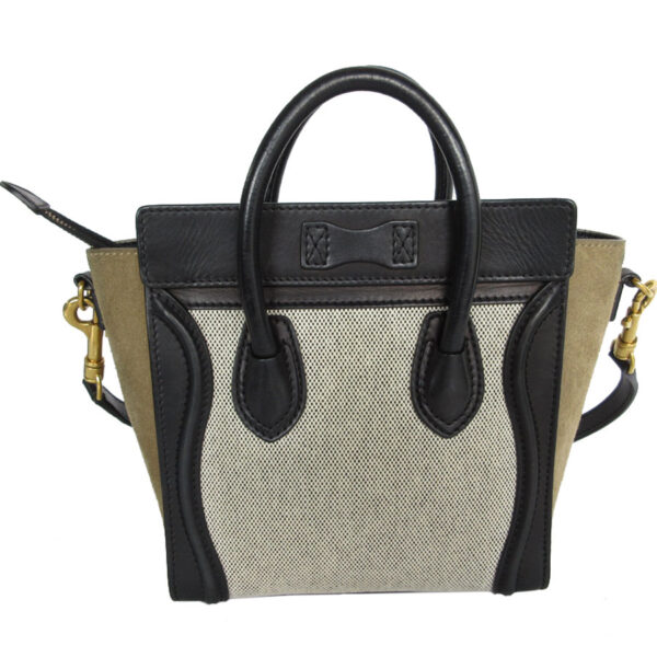 s0266i 1 Celine Luggage Nano Shopper Shoulder Bag Leather Suede Black