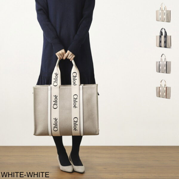 s382i2601 Chloe Woody Large Tote Bag Leather White