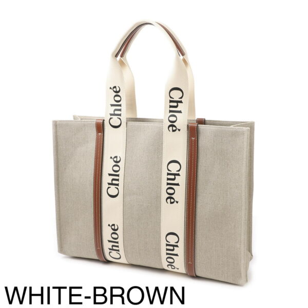 s382i2614 Chloe Woody Large Tote Bag Leather White