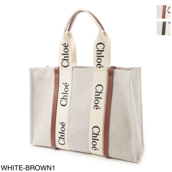 s382j2801 Chloe Woody Large Tote Bag Leather White Brown