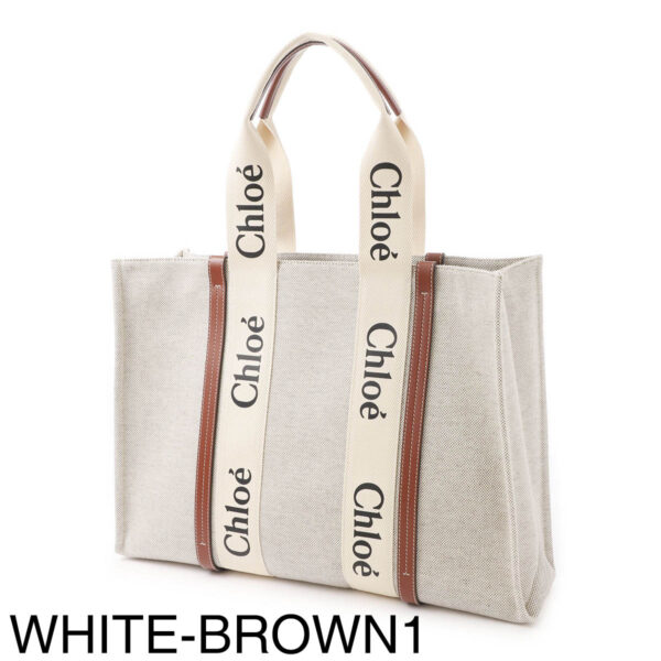 s382j2809 Chloe Woody Large Tote Bag Leather White Brown