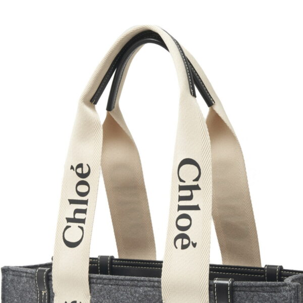 s383f3707 Chloe Woody Medium Tote Bag Leather Cashmere Gray