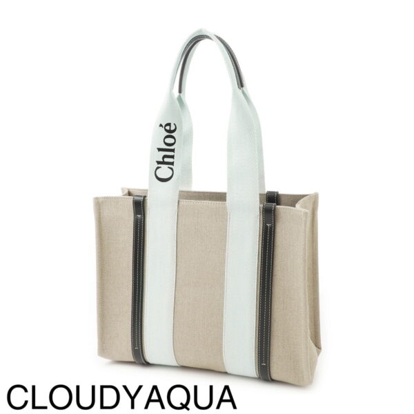 s383h0209 Chloe Woody Medium Tote Bag Leather Cloudy Aqua