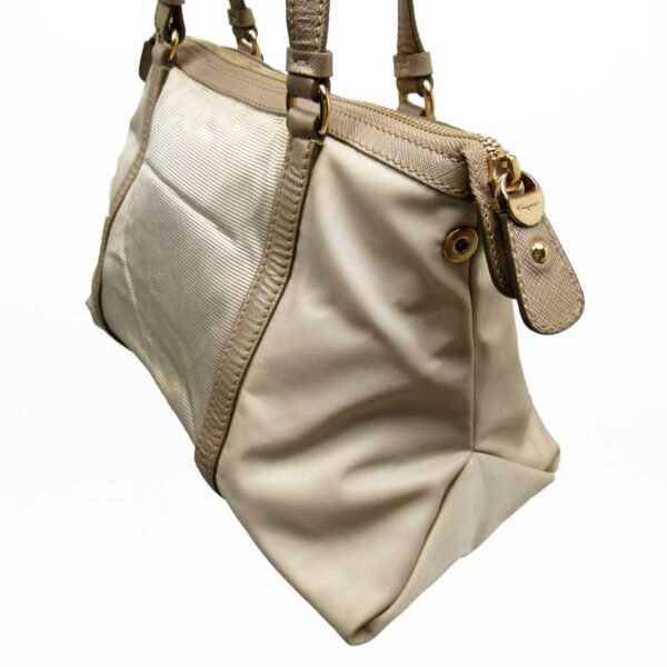 t15131 2 Salvatore Ferragamo Nylon Leather Tote Bag Beige