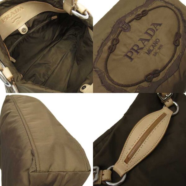 t15351 2 Prada Nylon Leather Shoulder Bag Khaki