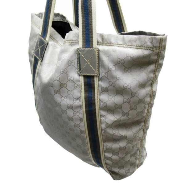 t16041a 2 Gucci GG Nylon Canvas Tote Bag Gray Blue