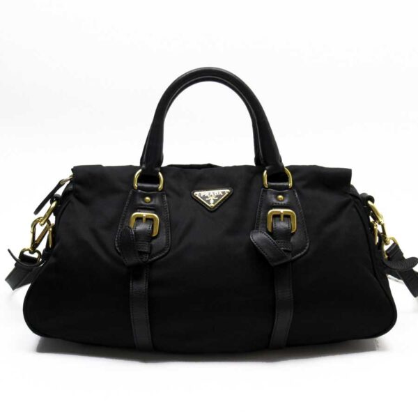 t16062 Prada Triangle Nylon Leather 2Way Bag Black