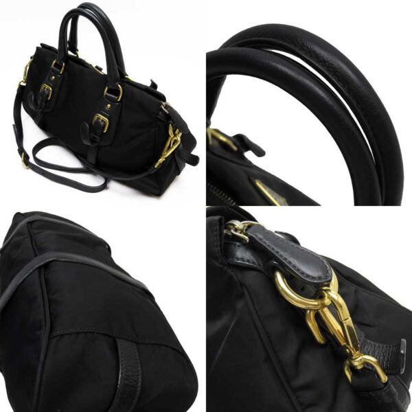 t16062 1 Prada Triangle Nylon Leather 2Way Bag Black