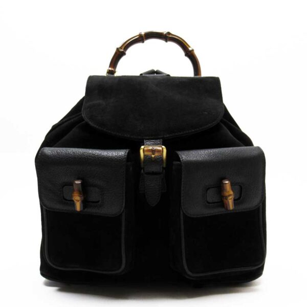 t16093d Gucci Bamboo Suede Leather Backpack Black