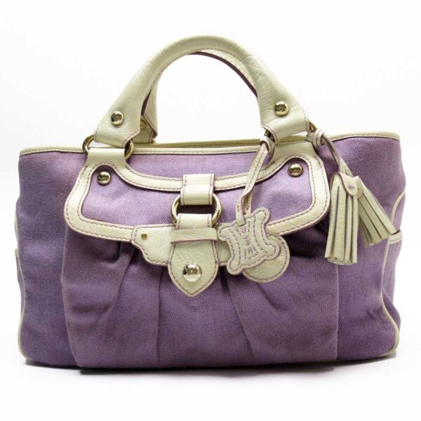 t16096c Celine Handbag Canvas Leather Purple White