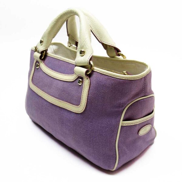 t16096c 2 Celine Handbag Canvas Leather Purple White