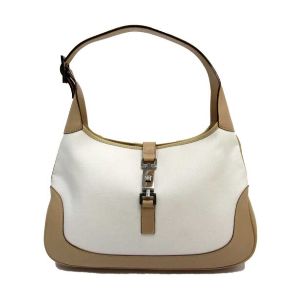 t16125c Gucci Jackie Canvas Leather Shoulder Bag White