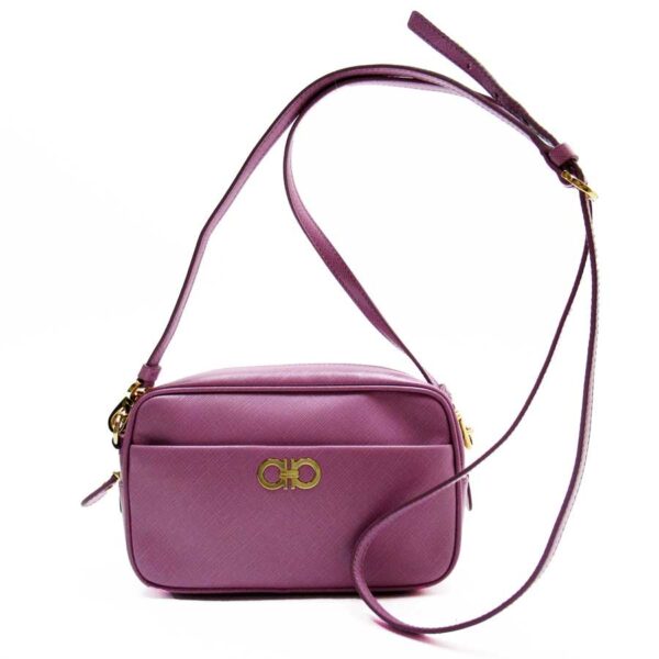 t16157 Salvatore Ferragamo Gancini Saffiano Leather Crossbody Bag Purple