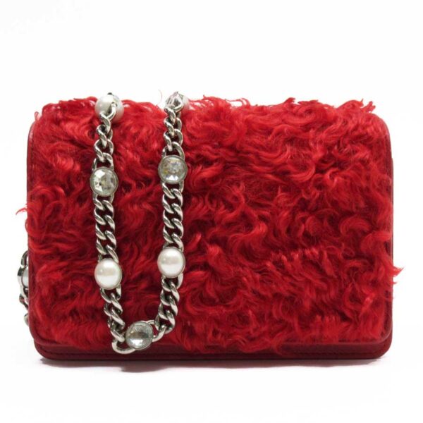 t16159c Miu Miu Chain Wallet Clutch Bag Crossbody 2Way Bag Fur Red