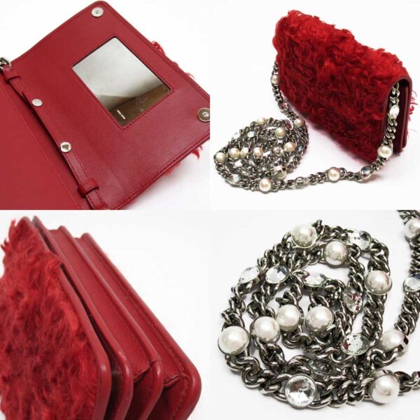 t16159c 1 Miu Miu Chain Wallet Clutch Bag Crossbody 2Way Bag Fur Red