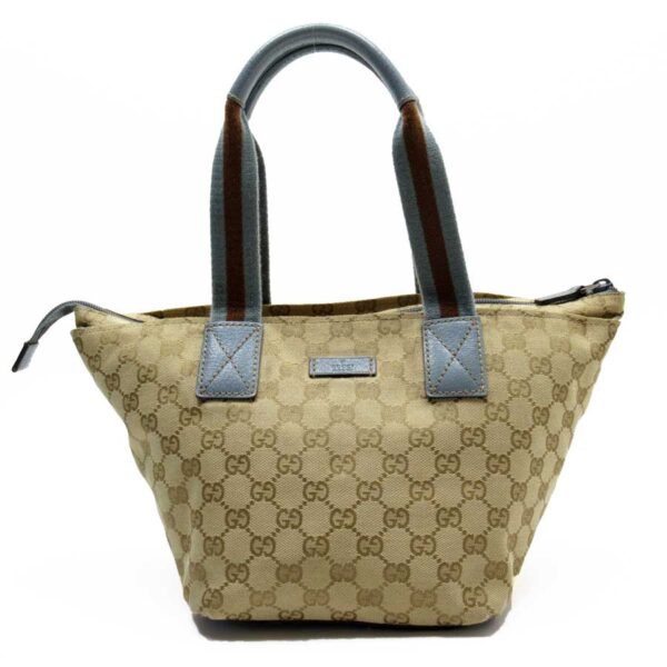 t16237a Gucci GG Canvas Leather Tote Bag Beige Blue Brown