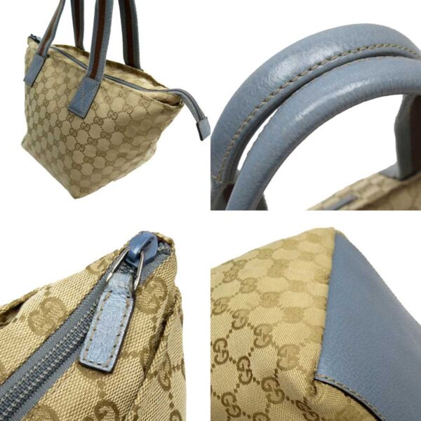 t16237a 1 Gucci GG Canvas Leather Tote Bag Beige Blue Brown