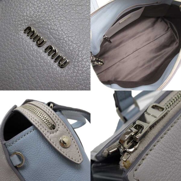 t16272 2 Miu Miu Handbag Shoulder Bag 2Way Bag Leather Blue Gray