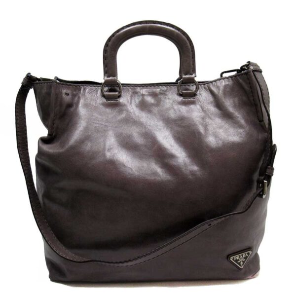 t16382a Prada Triangle Leather 2Way Bag Gray