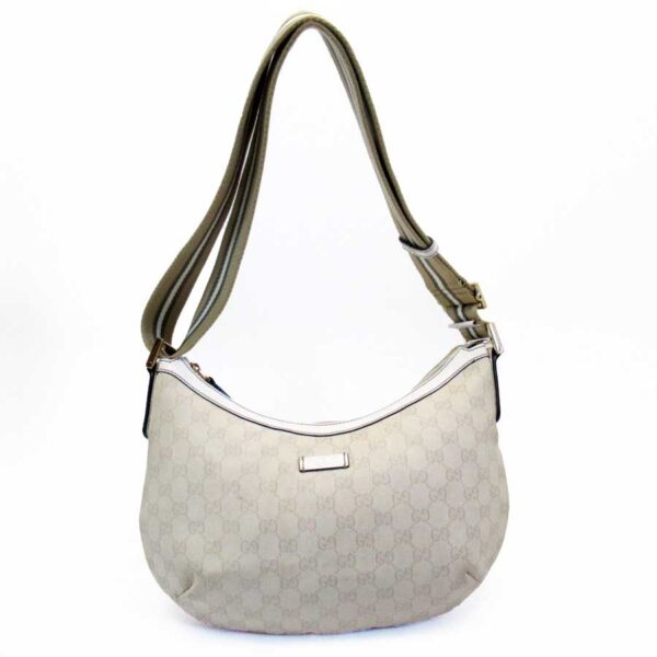 t16442a Gucci GG Canvas Leather Shoulder Bag White