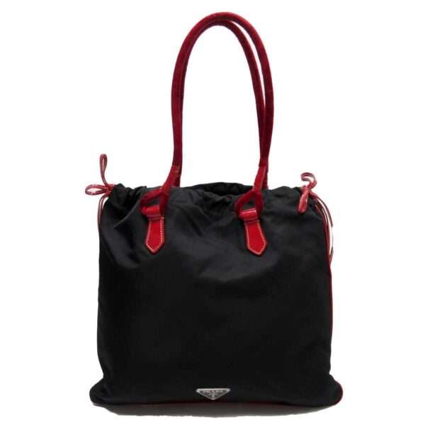 t16605a Prada Triangle Nylon Leather Shoulder Bag Black Red